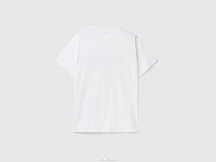 Heren Benetton t-shirt van biologisch katoen met logoprint wit 4R621227