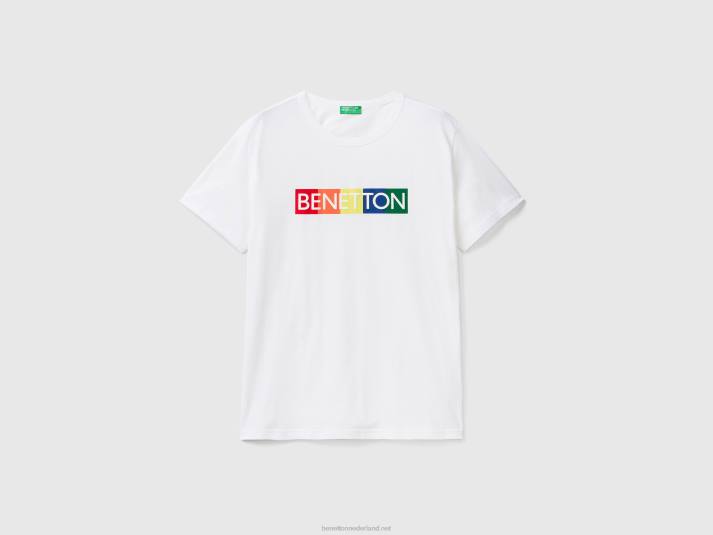 Heren Benetton t-shirt van biologisch katoen met logoprint wit 4R624455