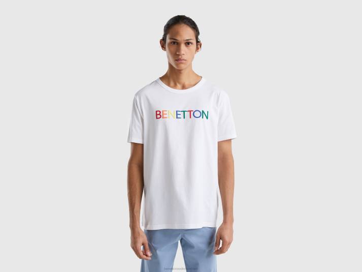 Heren Benetton t-shirt van biologisch katoen met logoprint wit 4R624494