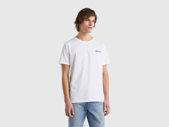 Heren Benetton t-shirt van biologisch katoen met logoprint wit 4R624496