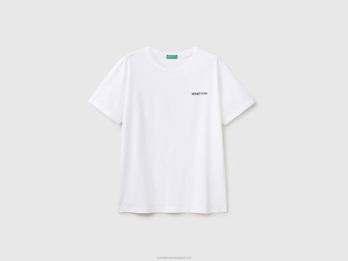 Heren Benetton t-shirt van biologisch katoen met logoprint wit 4R624496