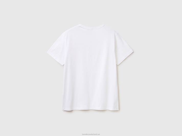 Heren Benetton t-shirt van biologisch katoen met logoprint wit 4R624496