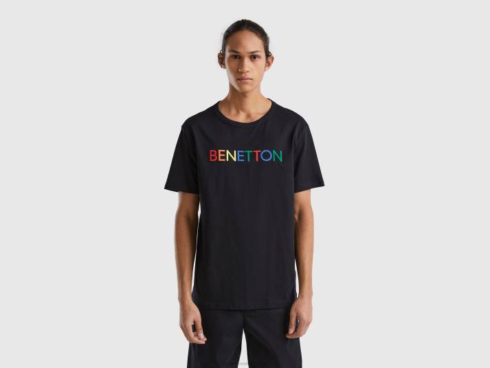 Heren Benetton t-shirt van biologisch katoen met logoprint zwart 4R621266