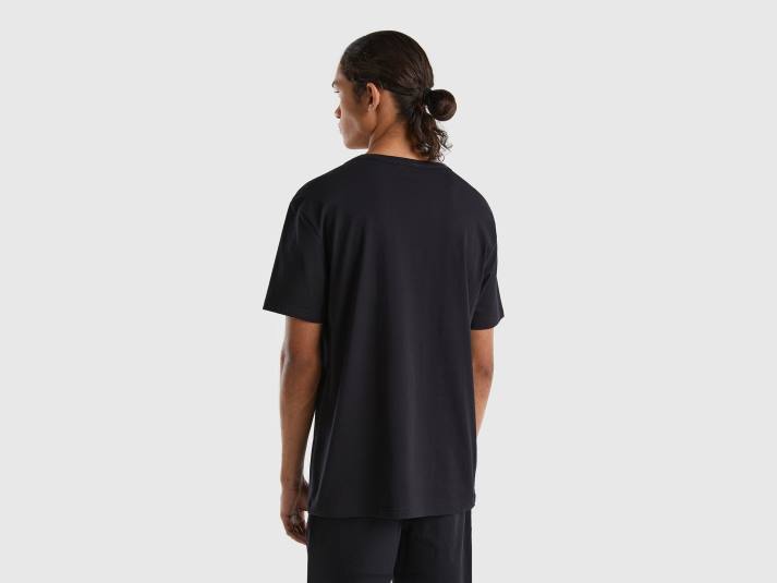 Heren Benetton t-shirt van biologisch katoen met logoprint zwart 4R621266