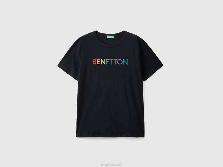 Heren Benetton t-shirt van biologisch katoen met logoprint zwart 4R621266