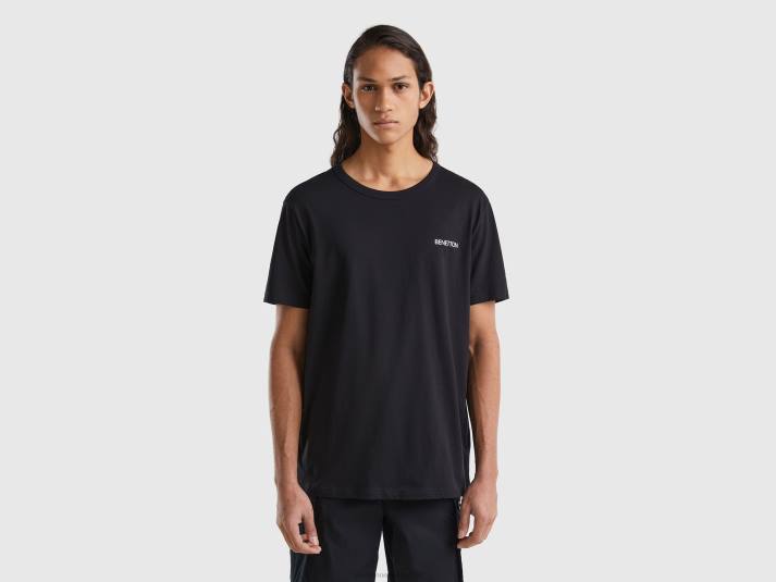 Heren Benetton t-shirt van biologisch katoen met logoprint zwart 4R624495