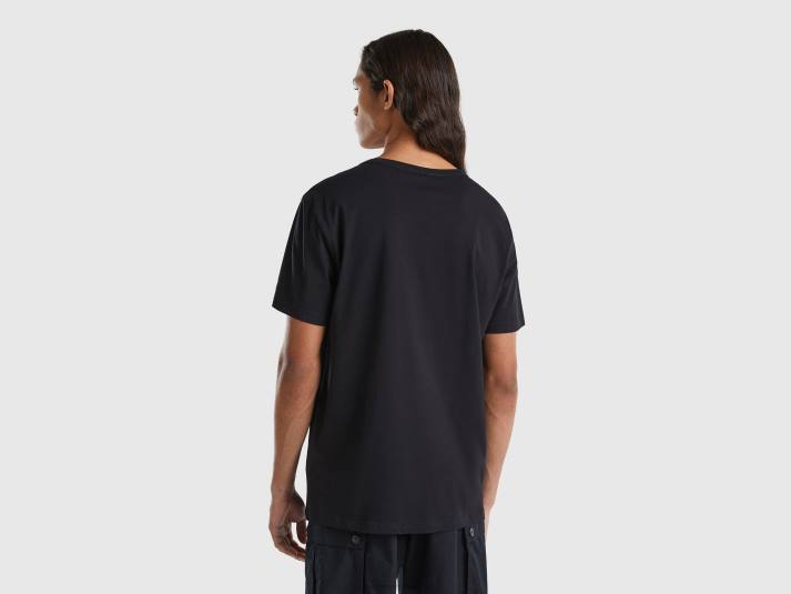 Heren Benetton t-shirt van biologisch katoen met logoprint zwart 4R624495