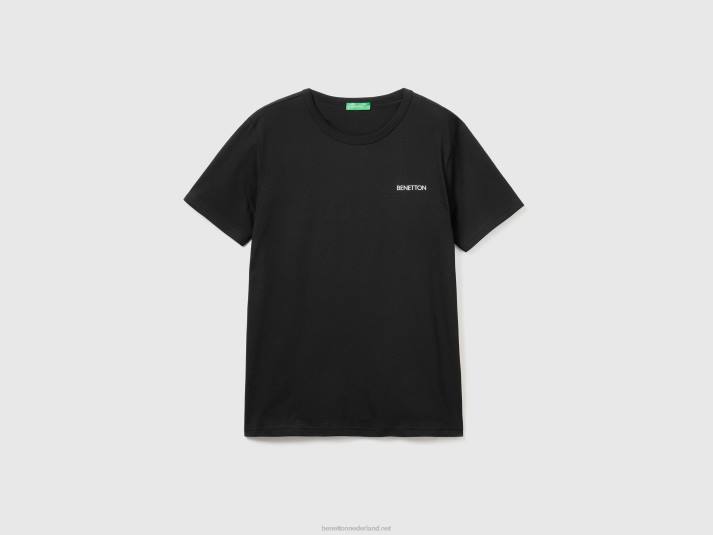 Heren Benetton t-shirt van biologisch katoen met logoprint zwart 4R624495