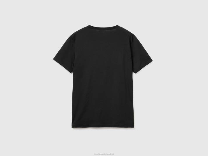 Heren Benetton t-shirt van biologisch katoen met logoprint zwart 4R624495