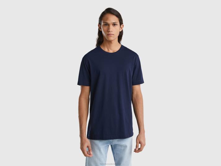 Heren Benetton t-shirt van een mix van katoen en kasjmier donkerblauw 4R621263