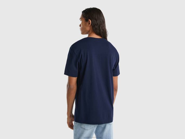 Heren Benetton t-shirt van een mix van katoen en kasjmier donkerblauw 4R621263