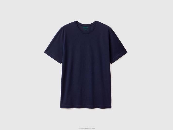 Heren Benetton t-shirt van een mix van katoen en kasjmier donkerblauw 4R621263