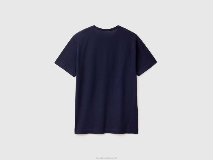 Heren Benetton t-shirt van een mix van katoen en kasjmier donkerblauw 4R621263
