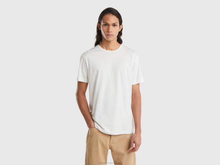 Heren Benetton t-shirt van een mix van katoen en kasjmier romig wit 4R621234