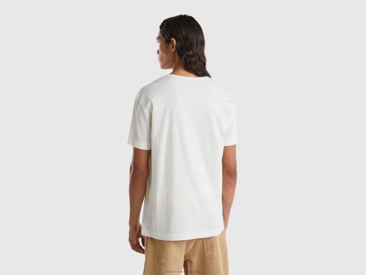 Heren Benetton t-shirt van een mix van katoen en kasjmier romig wit 4R621234