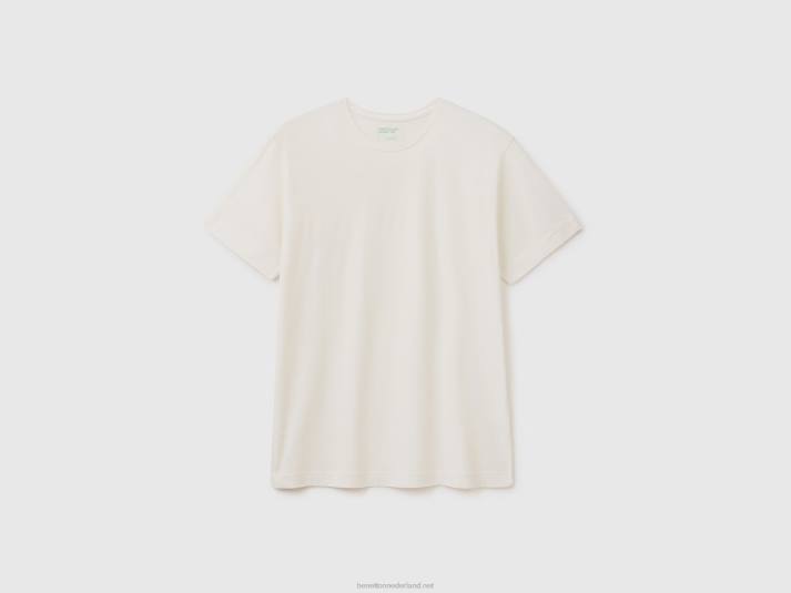 Heren Benetton t-shirt van een mix van katoen en kasjmier romig wit 4R621234