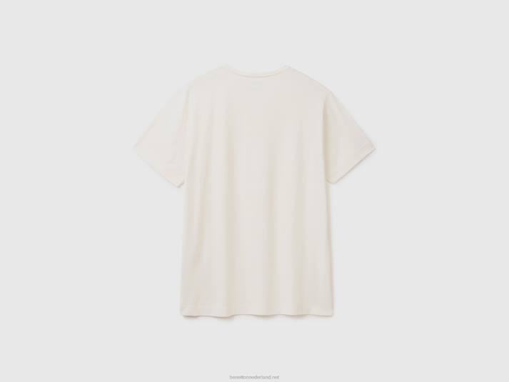 Heren Benetton t-shirt van een mix van katoen en kasjmier romig wit 4R624474