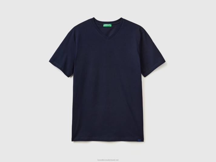 Heren Benetton t-shirt van langvezelig katoen donkerblauw 4R624486