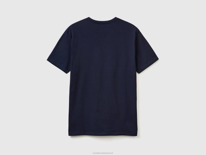 Heren Benetton t-shirt van langvezelig katoen donkerblauw 4R624486