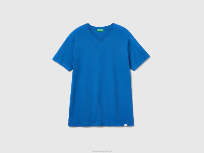 Heren Benetton t-shirt van langvezelig katoen lichtblauw 4R621260