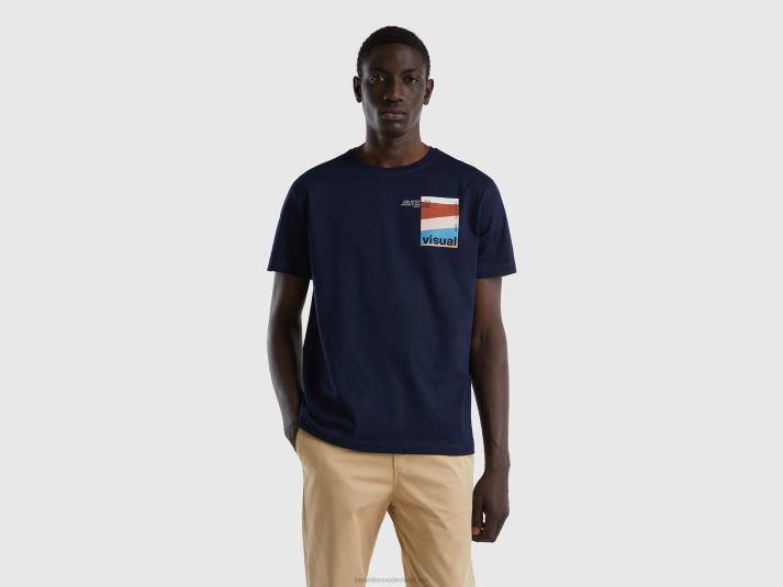 Heren Benetton t-shirt van zuiver katoen met print donkerblauw 4R621204