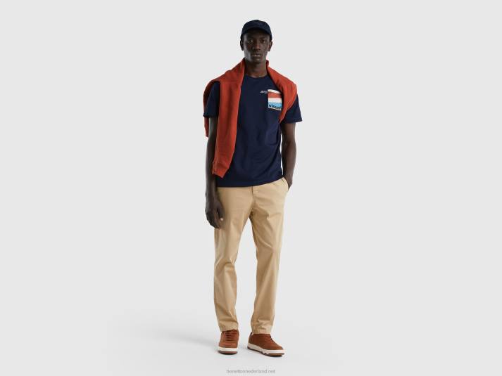 Heren Benetton t-shirt van zuiver katoen met print donkerblauw 4R624481