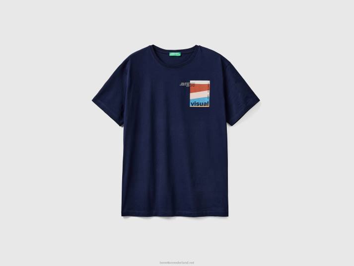 Heren Benetton t-shirt van zuiver katoen met print donkerblauw 4R624481