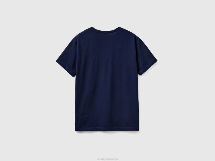 Heren Benetton t-shirt van zuiver katoen met print donkerblauw 4R624481