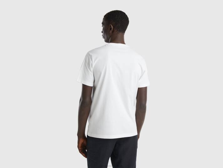 Heren Benetton t-shirt van zuiver katoen met print romig wit 4R621264