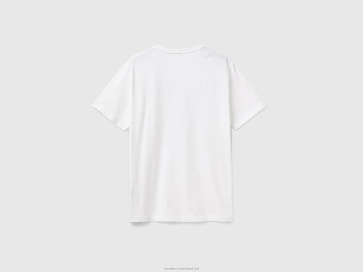 Heren Benetton t-shirt van zuiver katoen met print romig wit 4R621264