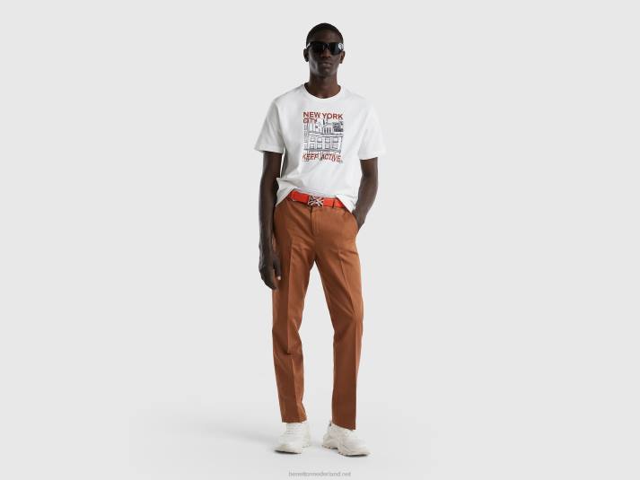 Heren Benetton t-shirt van zuiver katoen met print wit 4R621272
