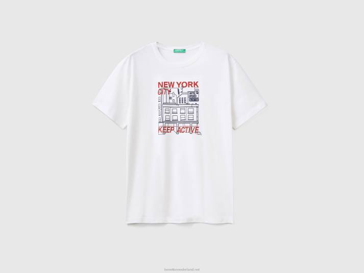 Heren Benetton t-shirt van zuiver katoen met print wit 4R621272