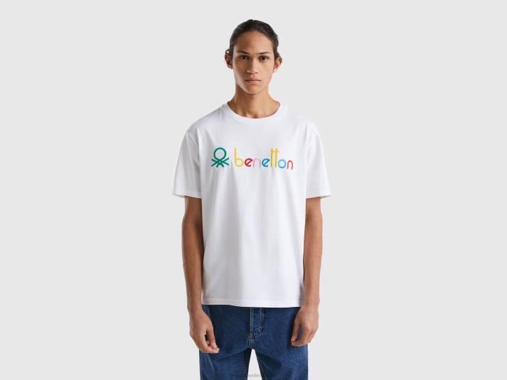 Heren Benetton wit t-shirt met veelkleurig logo wit 4R621251