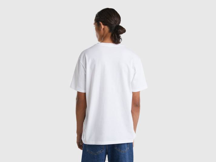Heren Benetton wit t-shirt met veelkleurig logo wit 4R624462