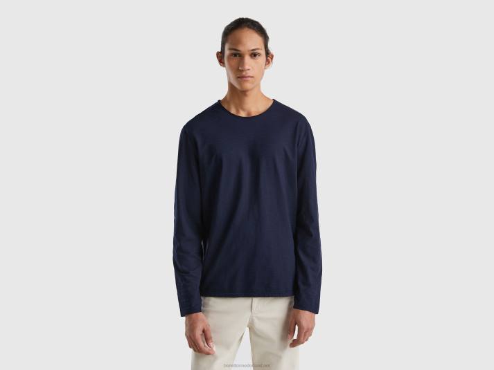 Heren Benetton T-shirt met lange mouwen van 100% katoen donkerblauw 4R621306