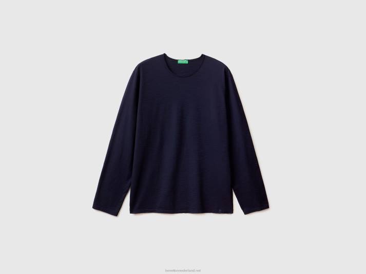 Heren Benetton T-shirt met lange mouwen van 100% katoen donkerblauw 4R621306