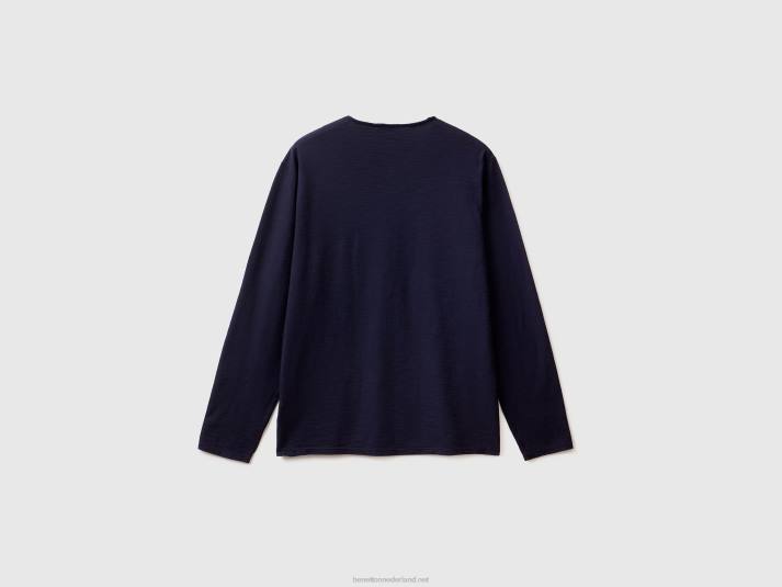 Heren Benetton T-shirt met lange mouwen van 100% katoen donkerblauw 4R621306