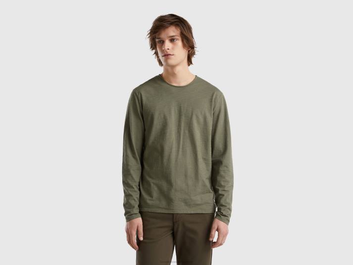Heren Benetton T-shirt met lange mouwen van 100% katoen militair groen 4R621198