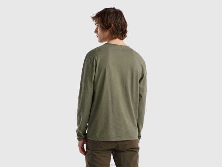 Heren Benetton T-shirt met lange mouwen van 100% katoen militair groen 4R624498