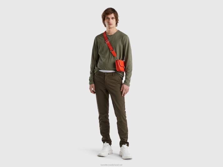 Heren Benetton T-shirt met lange mouwen van 100% katoen militair groen 4R624498