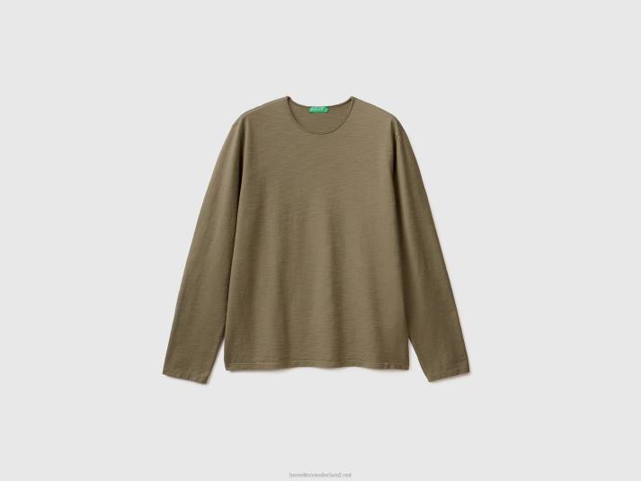 Heren Benetton T-shirt met lange mouwen van 100% katoen militair groen 4R624498