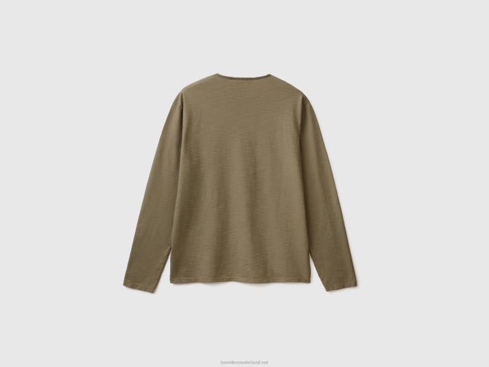 Heren Benetton T-shirt met lange mouwen van 100% katoen militair groen 4R624498