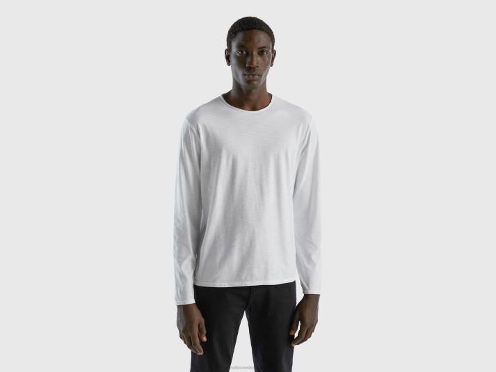 Heren Benetton T-shirt met lange mouwen van 100% katoen wit 4R621283