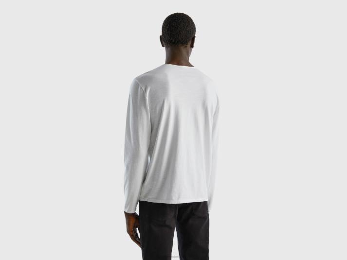 Heren Benetton T-shirt met lange mouwen van 100% katoen wit 4R621283