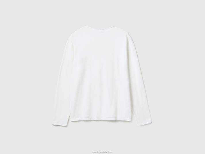 Heren Benetton T-shirt met lange mouwen van 100% katoen wit 4R621283