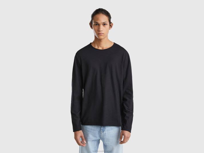 Heren Benetton T-shirt met lange mouwen van 100% katoen zwart 4R621303