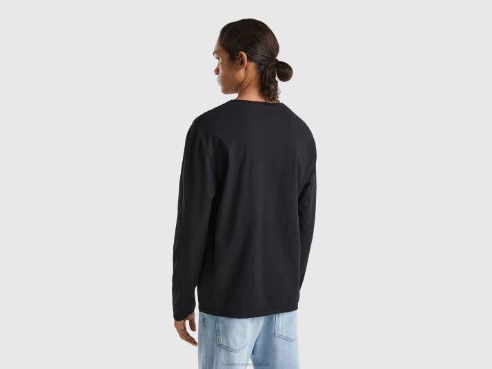 Heren Benetton T-shirt met lange mouwen van 100% katoen zwart 4R621303