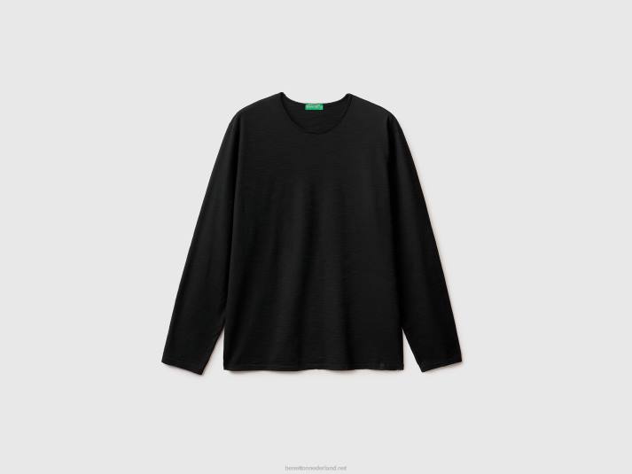 Heren Benetton T-shirt met lange mouwen van 100% katoen zwart 4R621303