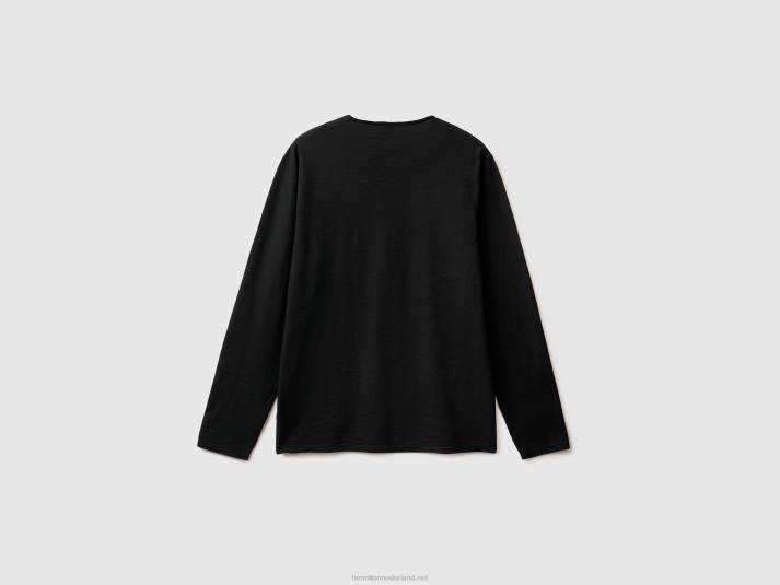 Heren Benetton T-shirt met lange mouwen van 100% katoen zwart 4R621303