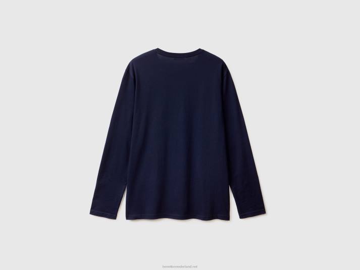 Heren Benetton T-shirt van puur katoen met lange mouwen donkerblauw 4R621297